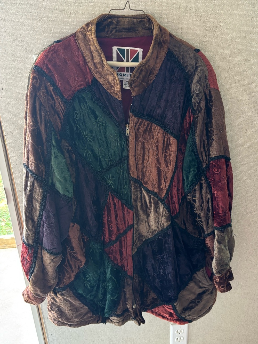vintage Komitor velvet patchwork bohemian art-to-wear jacket